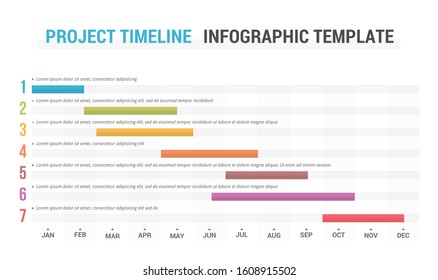 Gantt Chart, Project Timeline With Seven Stages, Infographic Template, Vector Eps10 Illustration