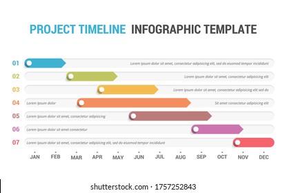 Gantt chart, project timeline with seven stages, infographic template, vector eps10 illustration