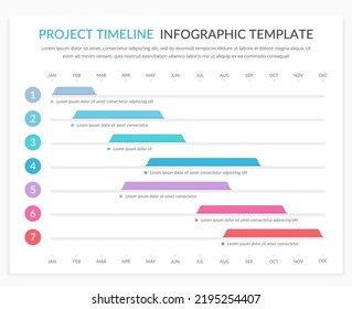 Gantt chart, project timeline with seven stages, infographic template, vector eps10 illustration