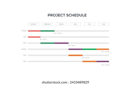 Gantt chart, project timeline with seven stages, infographic template, vector eps10 illustration