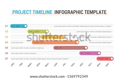 Gantt chart, project timeline with seven stages, infographic template, vector eps10 illustration