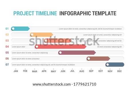 Gantt chart, project timeline with seven stages, infographic template, vector eps10 illustration
