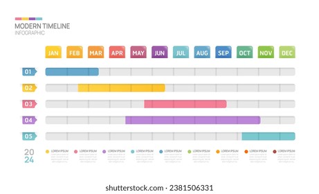 Gantt Chart Timeline Infografik Vorlage. Modernes Meilenstein-Element Timeline-Kalender und 4 Quartalsthemen, Vektorgrafiken.