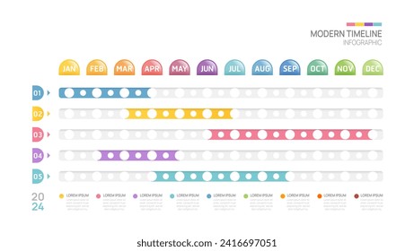 Gantt chart timeline infographic template. Modern milestone element timeline diagram calendar and 4 quarter topics, vector infographics.