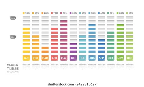 plantilla de información de la línea de tiempo del diagrama de Gantt. Calendario moderno de diagrama de línea de tiempo de elementos de hitos y temas de gráfico de barras, infografías vectoriales.
