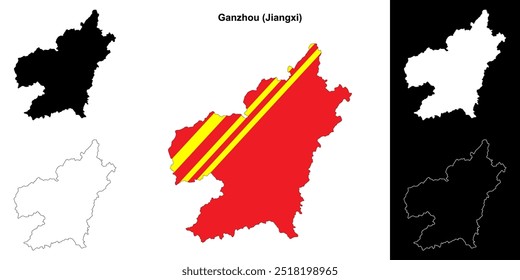Ganzhou blank outline map set