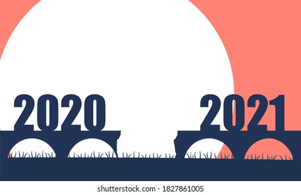 Brecha 2020 y 2021 años. Puente roto con números
