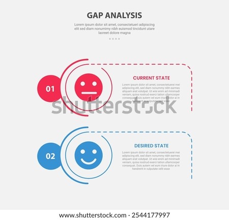 GAP Analysis infographic outline style with 2 point comparison template with creative circle stack vertical for slide presentation vector