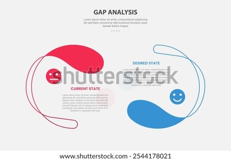 GAP Analysis infographic outline style with 2 point comparison template with creative half circle opposite direction for slide presentation vector