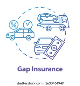 Gap insurance concept icon. Auto loan. Refund for car cost difference. Damage from accident. Financial aid idea thin line illustration. Vector isolated outline RGB color drawing. Editable stroke