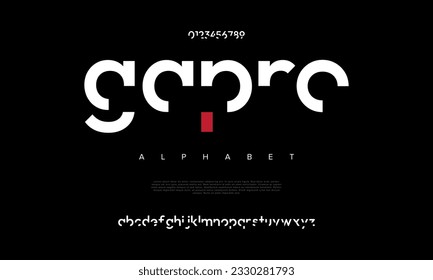 Gapro abstract digital technology logo font alphabet. Minimal modern urban fonts for logo, brand etc. Typography typeface uppercase lowercase and number. vector illustration