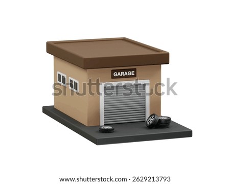 Garage 3d icon illustration rendering. Car garage with tire icon illustration render
