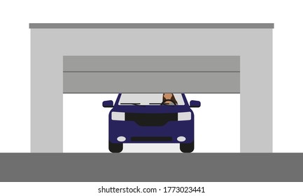 
Garage with automatic gates and a car with a woman driver