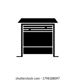 Garage black glyph icon. Place for car. Zone with automatic door for automobile. Structure exterior for transportation. Silhouette symbol on white space. Vector isolated illustration