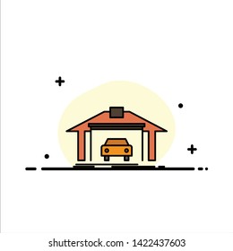 Garage, Building, Car, Construction  Business Flat Line Filled Icon Vector Banner Template