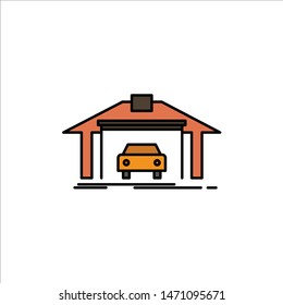 Garage, Building, Car, Construction  Flat Color Icon. Vector icon banner Template. Vector Icon Template background