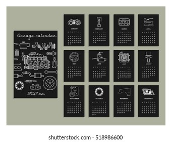 Garage calendar of 2017. Vector. Isolated
