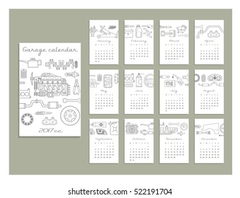 Garage calendar of 2017. Vector. Isolated