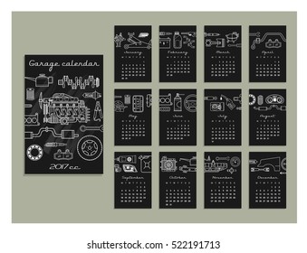 Garage calendar of 2017. Vector. Isolated