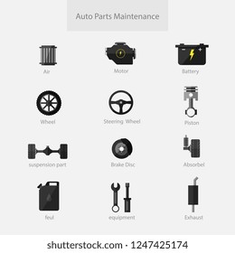 Garage car auto Parts Maintenance set ari,motor,battery,wheel,steering wheel,piston,suspension part,brake disc,absorbe,feul equipment,exhaust