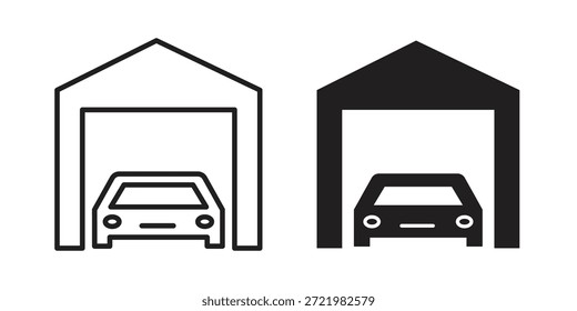 Garagem ícone do carro ícone simples plano. Versão linear - stock vetor.