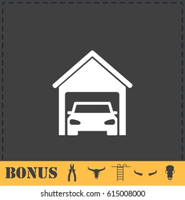 Garage car icon flat. Simple vector symbol and bonus icon
