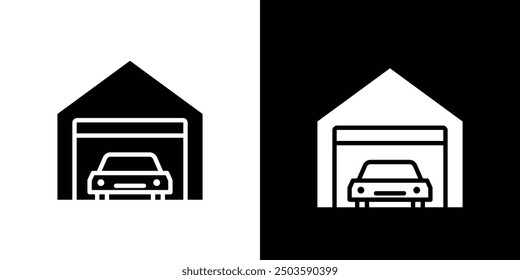 Garage car icon Flat vector set outline