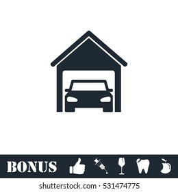 Garage car icon flat. Vector illustration symbol and bonus pictogram