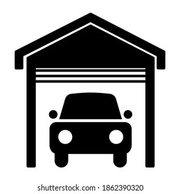 Garage with car icon in modern silhouette style design. Vector illustration isolated on white background.