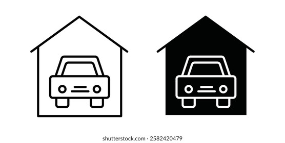 Garage car icons pack vectors in black flat and strokes