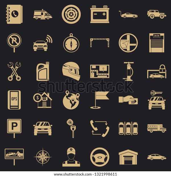 Garage for car icons set. Simple\
style of 36 garage for car vector icons for web for any\
design