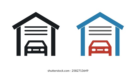 Garage car icons set vectors black and colored style