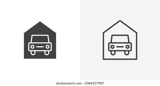 Garage car icons vectors illustrations in black fill and liner versions