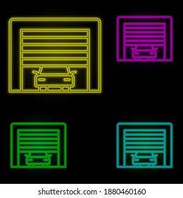 Garage car neon color set icon. Simple thin line, outline vector of car wash icons for ui and ux, website or mobile application