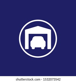 Garage and car, vector icon