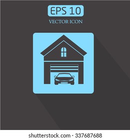 Garage with car vector icon.