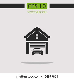 Garage with car vector icon.