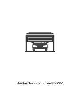 Garaje con icono de vector de camión sobre fondo blanco aislado.