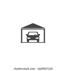 Garage with car vector icon on white isolated background.