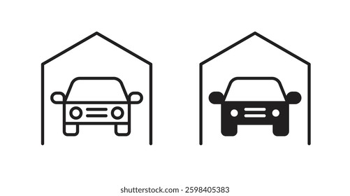 Garage car vector icon set in black color.