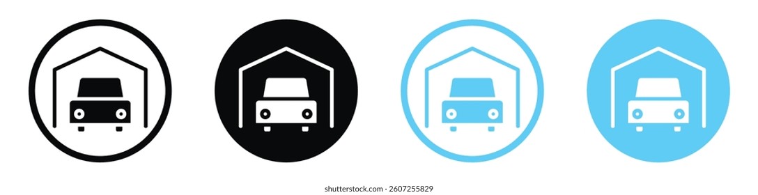 Garage car vector icons in black and blue colors