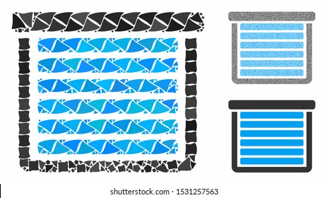 Garage closed mosaic of rugged items in various sizes and color tinges, based on garage closed icon. Vector rugged dots are organized into mosaic. Garage closed icons collage with dotted pattern.