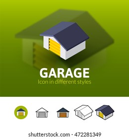 Garage color icon, vector symbol in flat, outline and isometric style isolated on blur background