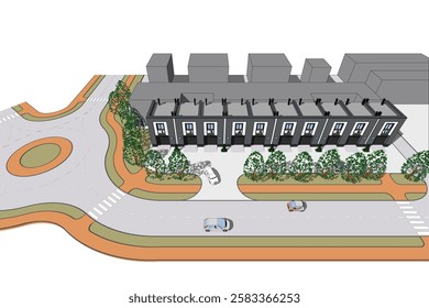 Garage detailed architectural technical drawing, 3d vector blueprint