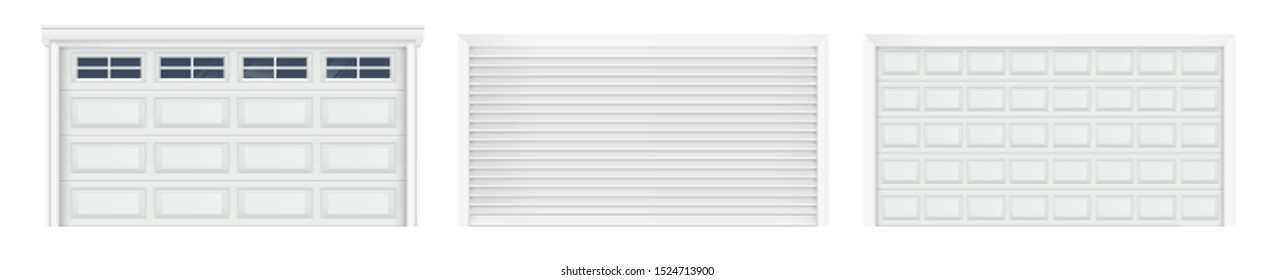 Garage Door. Electric Roll White Window Background Shutter. Protect System For Garage And Shop. Vector Illustration