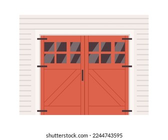 Garage door gate flat icon Entrance with decorative stones frame. Vector illustration