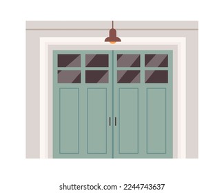 Garage door gate flat icon Entrance with decorative stones frame. Vector illustration
