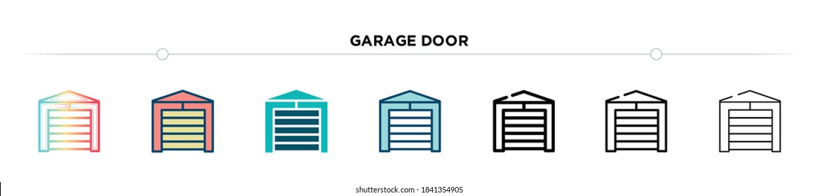 Garage-Türsymbol in Farbverlauf-Design, gefüllt, zwei Farben, dünne Linie und Umriss-Stil. Vektorgrafik der Vektorsymbole der Garagentür. kann für mobile, i, i, web
