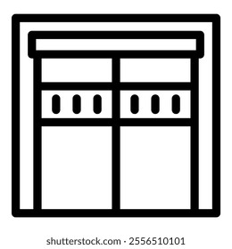 Garage door icon featuring ventilation openings and distinct slats, depicted in a minimalist line art style