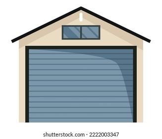 Garage door icon. Roll cartoon garage for car house storage. Metal entrance with mechanical or automatic control system. Vector illustration warehouse shutter on white background